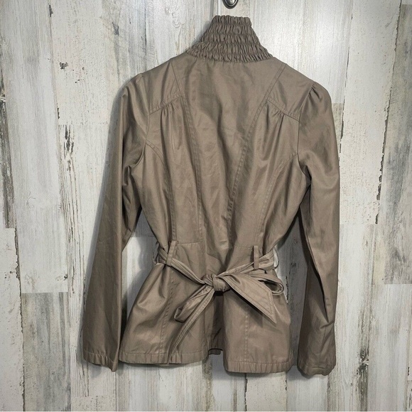 Betsey Johnson Khaki Tan Scalloped Tie Back Zip Up Jacket- size S - Picture 11 of 16